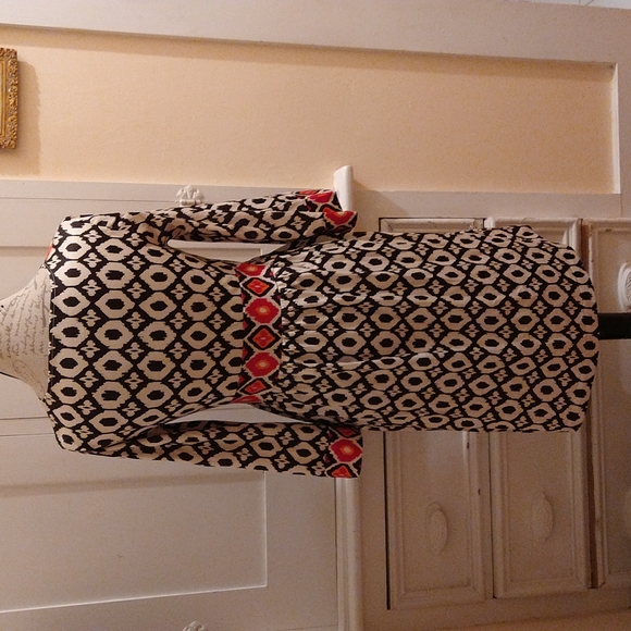 Silky black and orange print dress Sz S/P - Picture 3 of 5